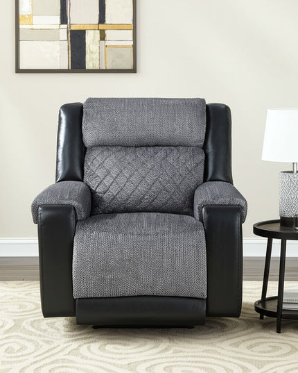 39" Black And Gray Faux Leather And Fabric Manual Recliner
