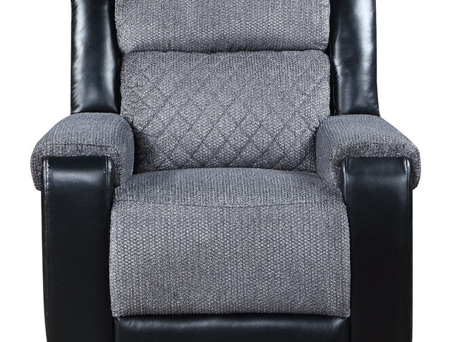 39" Black And Gray Faux Leather And Fabric Manual Recliner