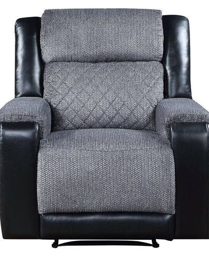 39" Black And Gray Faux Leather And Fabric Manual Recliner
