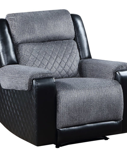 39" Black And Gray Faux Leather And Fabric Manual Recliner