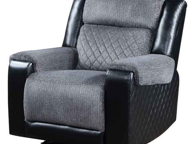 39" Black And Gray Faux Leather And Fabric Manual Recliner