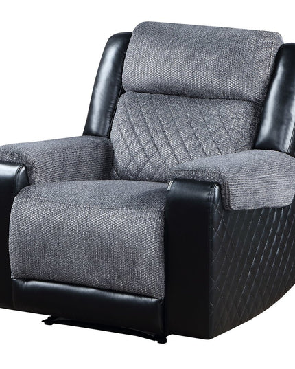 39" Black And Gray Faux Leather And Fabric Manual Recliner