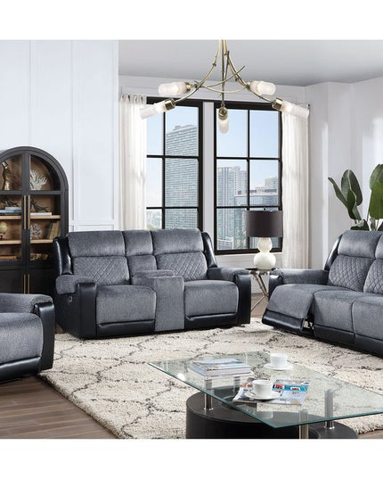 39" Black And Gray Faux Leather And Fabric Manual Recliner