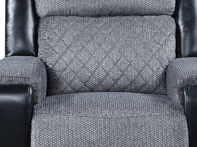 39" Black And Gray Faux Leather And Fabric Manual Recliner