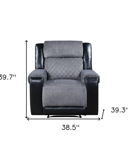 39" Black And Gray Faux Leather And Fabric Manual Recliner