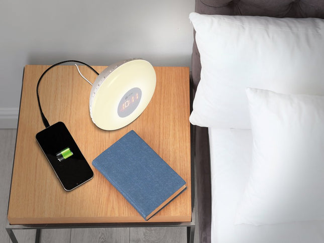 7" White Round LED Desk Lamp With USB