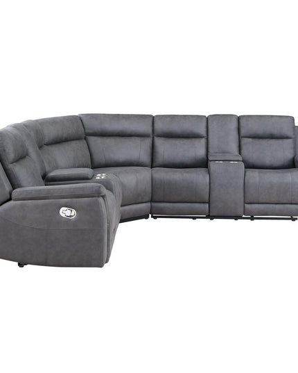 Gray Faux Leather Reclining Curved Corner Sectional With Console