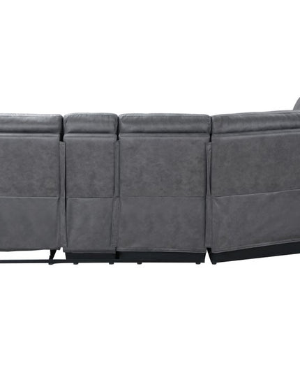 Gray Faux Leather Reclining Curved Corner Sectional With Console