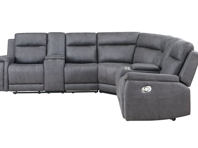 Gray Faux Leather Reclining Curved Corner Sectional With Console