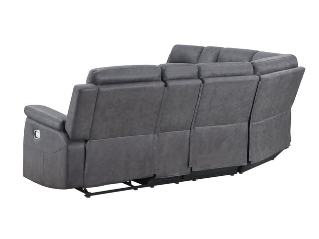Gray Faux Leather Reclining Curved Corner Sectional With Console