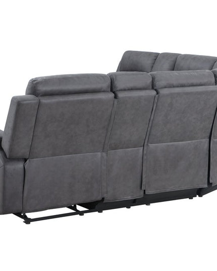Gray Faux Leather Reclining Curved Corner Sectional With Console