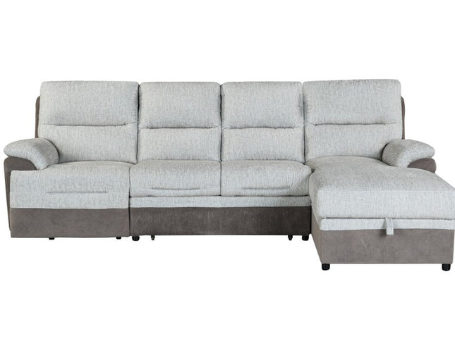 Beige And Brown Fabric Sleeper L Shaped Three Piece Sofa and Storage Chaise Sectional