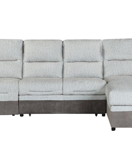 Beige And Brown Fabric Sleeper L Shaped Three Piece Sofa and Storage Chaise Sectional