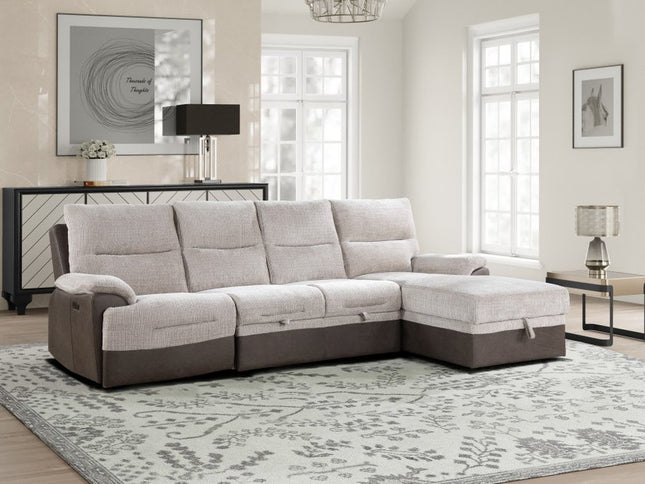Beige And Brown Fabric Sleeper L Shaped Three Piece Sofa and Storage Chaise Sectional