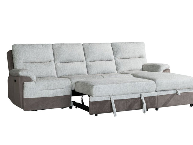 Beige And Brown Fabric Sleeper L Shaped Three Piece Sofa and Storage Chaise Sectional