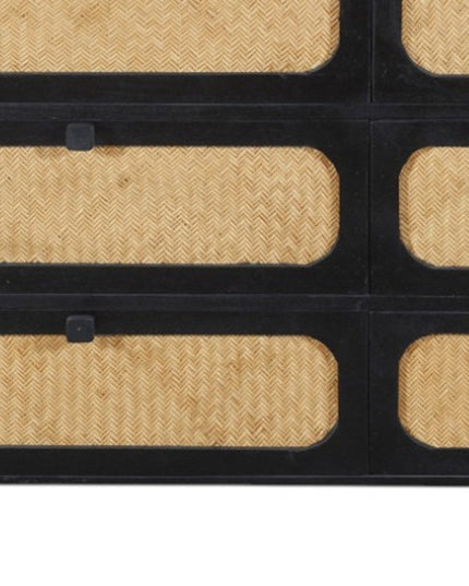 56" Black And Natural Solid Wood And Rattan Six Drawer Double Dresser