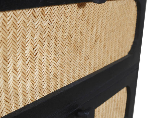 56" Black And Natural Solid Wood And Rattan Six Drawer Double Dresser