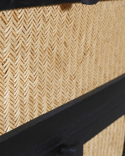 56" Black And Natural Solid Wood And Rattan Six Drawer Double Dresser