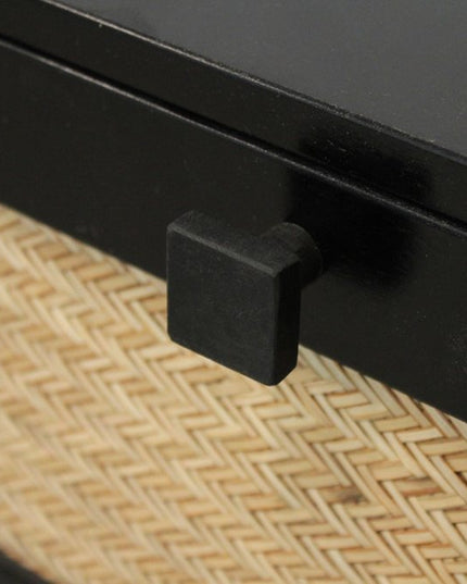56" Black And Natural Solid Wood And Rattan Six Drawer Double Dresser