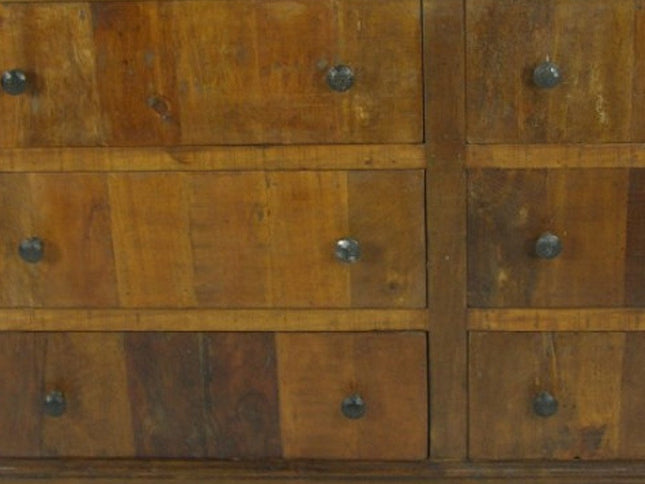 60" Brown Reclaimed Wood Nine Drawer Double Dresser