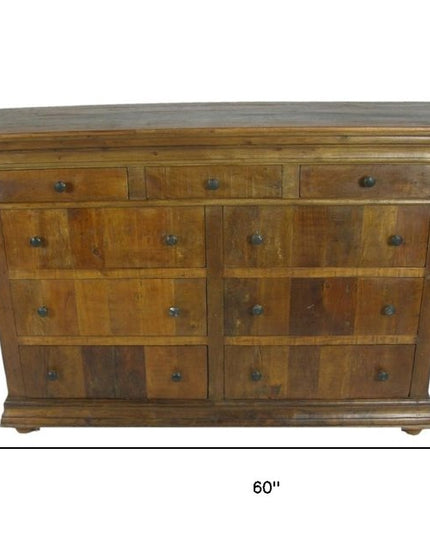 60" Brown Reclaimed Wood Nine Drawer Double Dresser