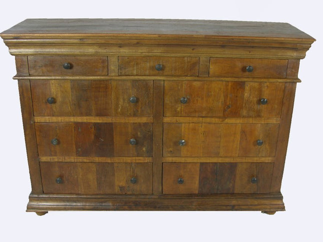 60" Brown Reclaimed Wood Nine Drawer Double Dresser