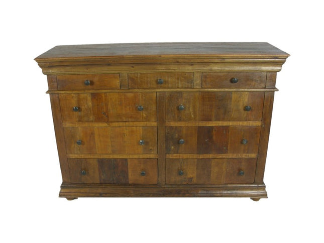 60" Brown Reclaimed Wood Nine Drawer Double Dresser