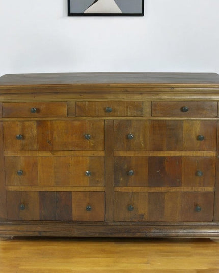 60" Brown Reclaimed Wood Nine Drawer Double Dresser