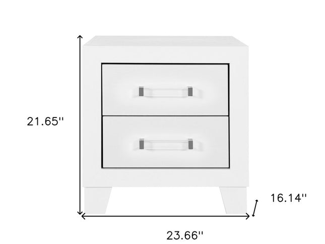 22" White Two Drawer Wood Nightstand