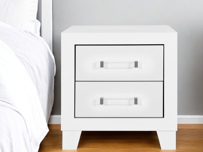 22" White Two Drawer Wood Nightstand