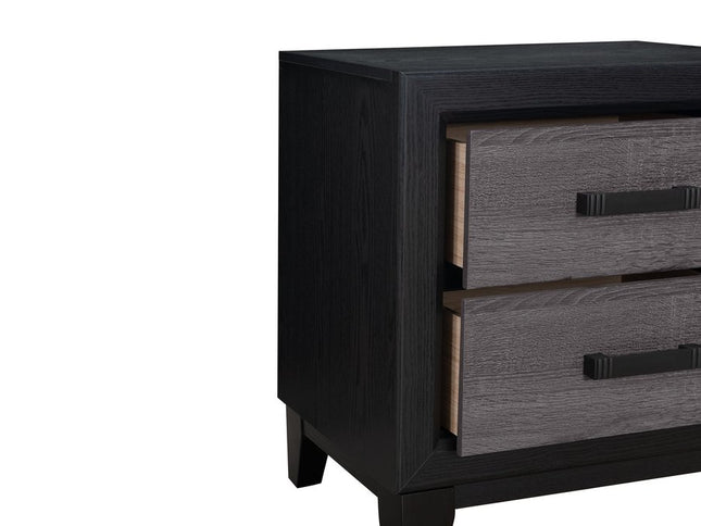 22" Black And Gray Wood Two Drawer Nightstand