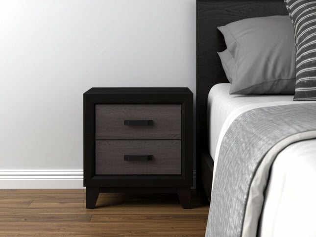 22" Black And Gray Wood Two Drawer Nightstand