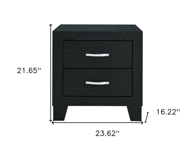 22" Black Solid and Manufactured Wood Two Drawer Nightstand