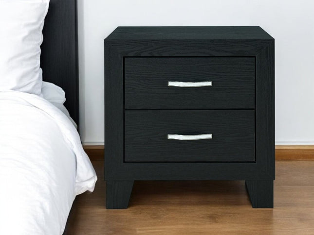 22" Black Solid and Manufactured Wood Two Drawer Nightstand