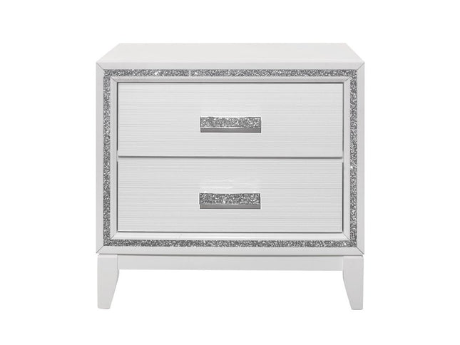26" White Two Drawer Faux Crystal Bling Wood Nightstand