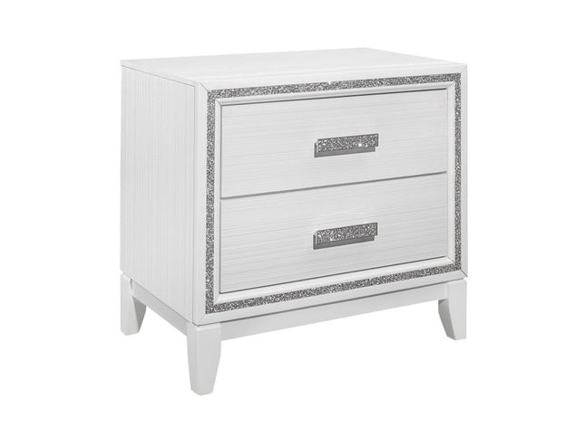 26" White Two Drawer Faux Crystal Bling Wood Nightstand