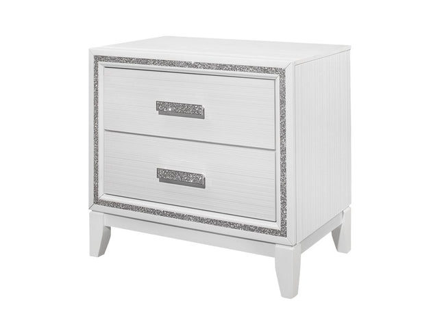 26" White Two Drawer Faux Crystal Bling Wood Nightstand