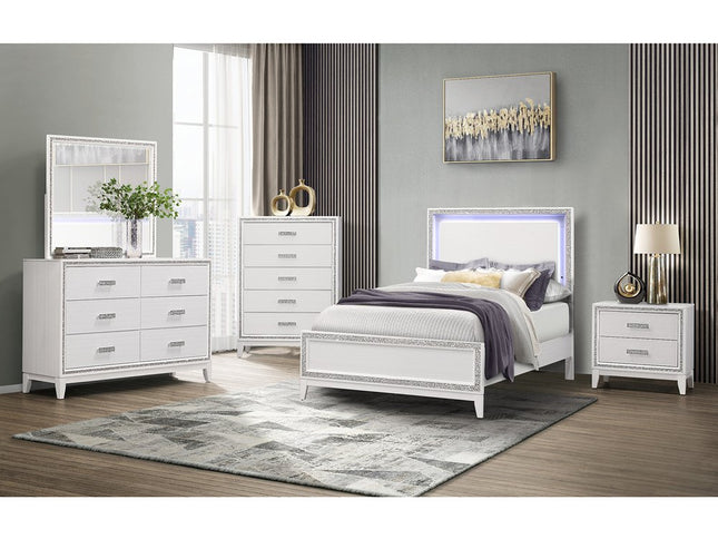 26" White Two Drawer Faux Crystal Bling Wood Nightstand