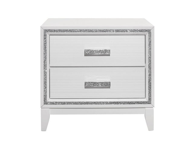 26" White Two Drawer Faux Crystal Bling Wood Nightstand