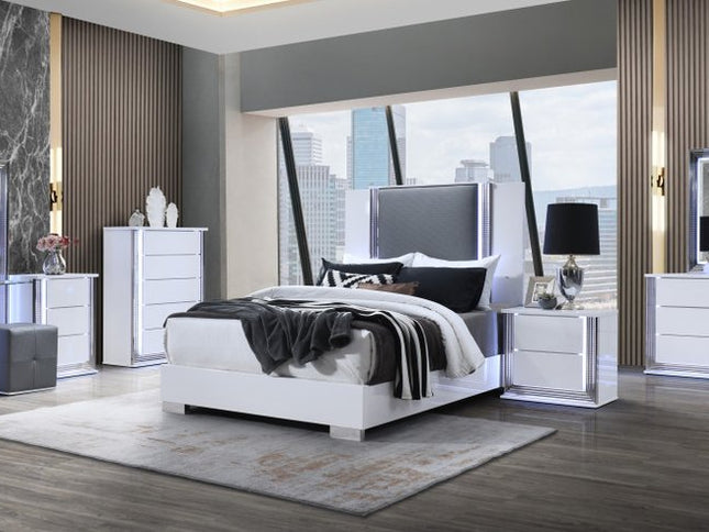 25" White Solid and Manufactured Wood Lighted Two Drawer Nightstand