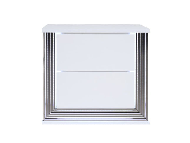 25" White Solid and Manufactured Wood Lighted Two Drawer Nightstand