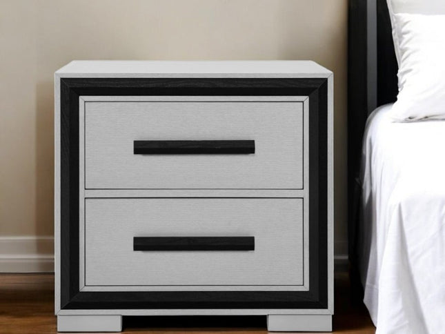 25" Gray and Black Two Drawer Wood Nightstand