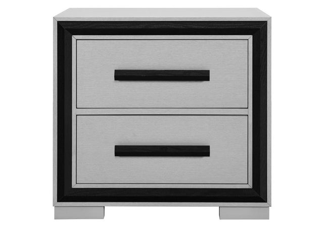 25" Gray and Black Two Drawer Wood Nightstand