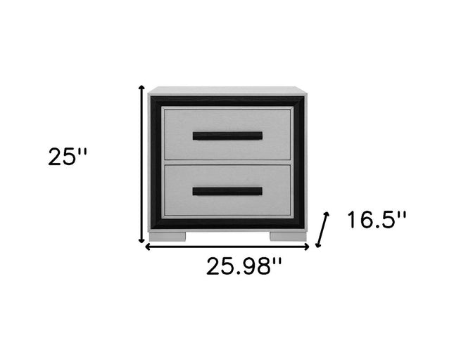 25" Gray and Black Two Drawer Wood Nightstand