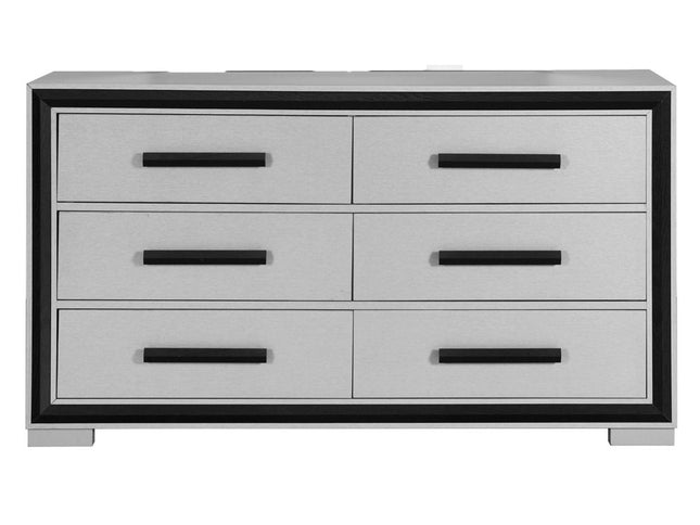 60" Gray And Black Wood Six Drawer Double Dresser