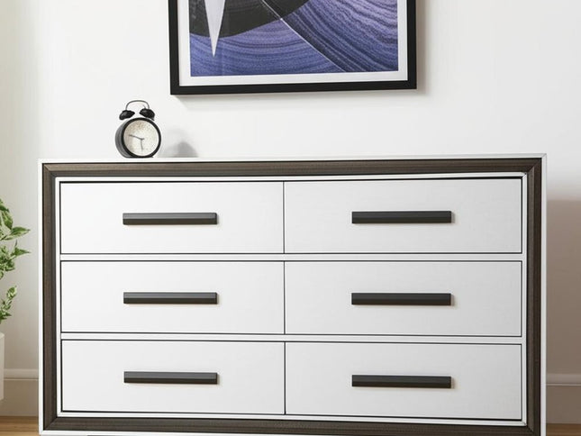 60" Gray And Black Wood Six Drawer Double Dresser