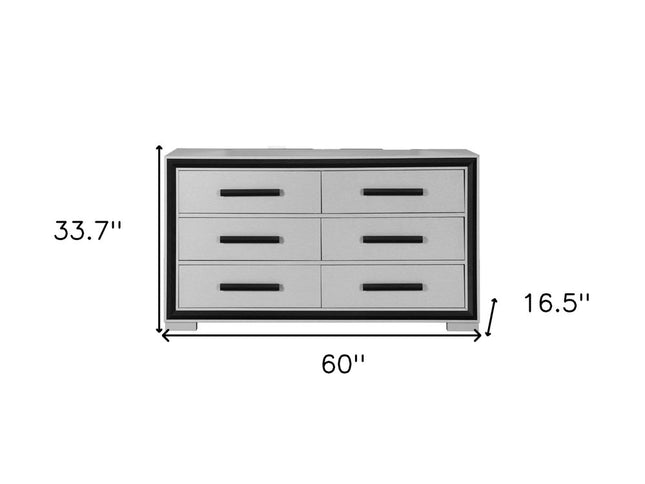 60" Gray And Black Wood Six Drawer Double Dresser