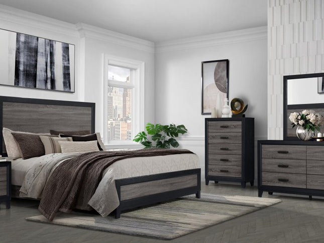 58" Black And Gray Wood Six Drawer Double Dresser