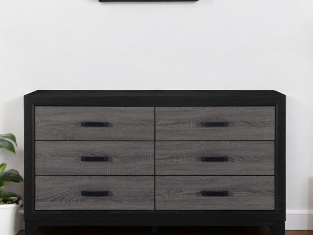 58" Black And Gray Wood Six Drawer Double Dresser