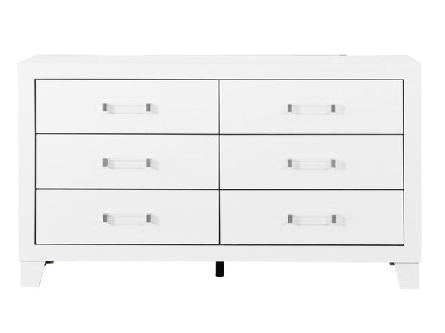 58" White Wood Six Drawer Double Dresser